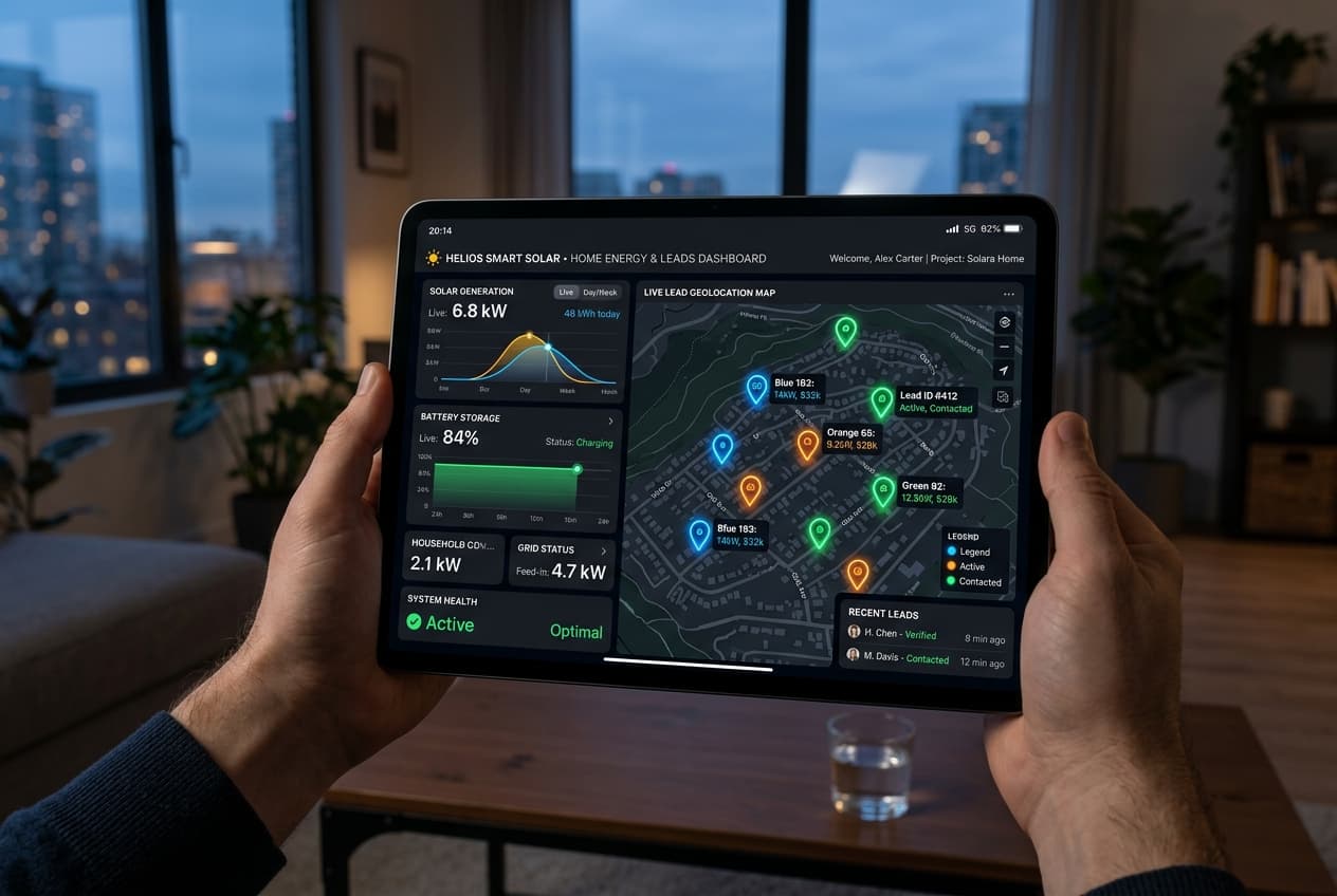 Autonomous Energy Monitor Dashboard with Live Lead Geolocation Mapping