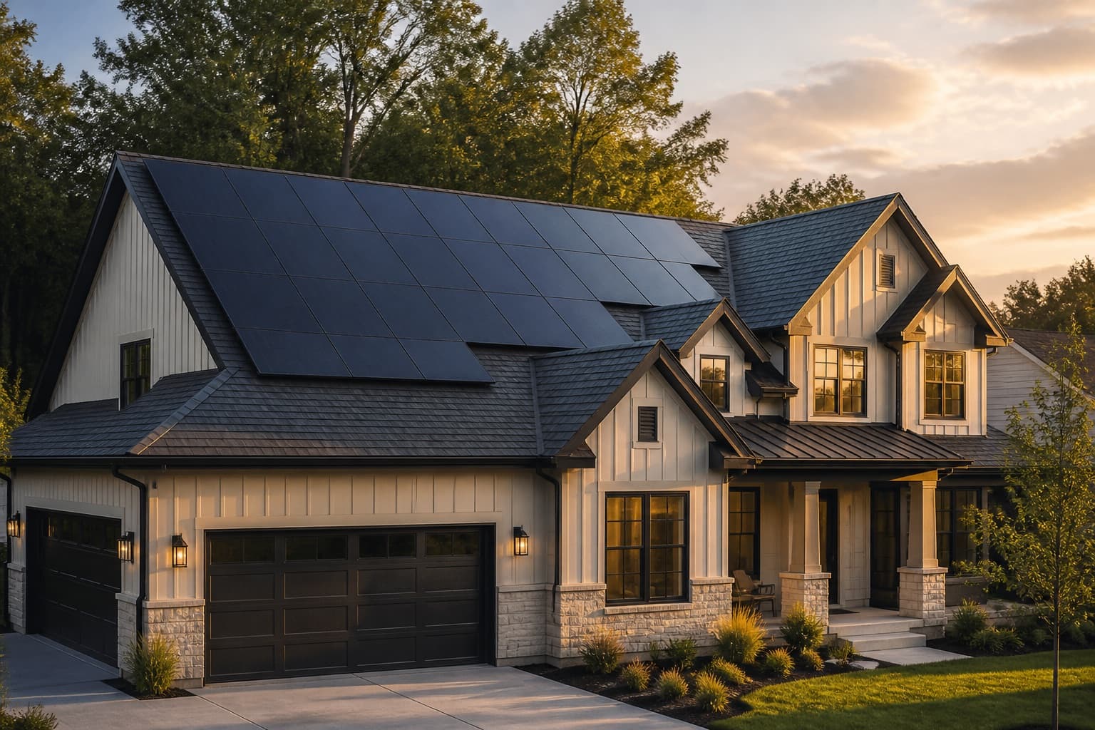 Modern home with a professionally installed rooftop solar array