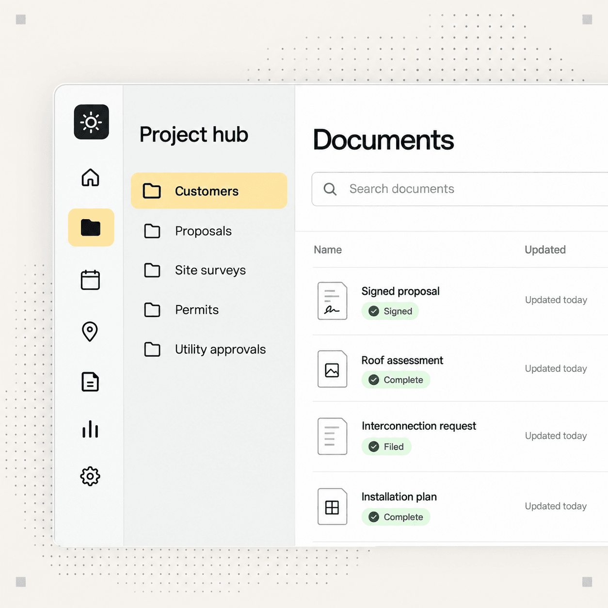 Spark project document hub with proposals, permits, and utility approvals