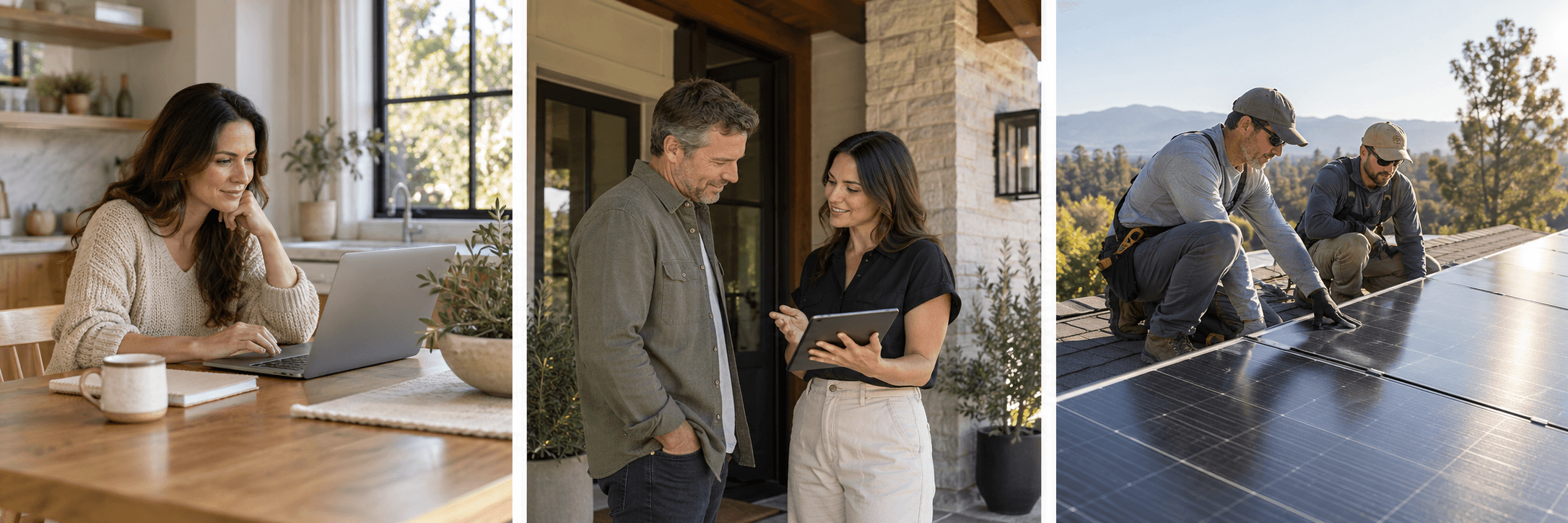 Illustrative solar customer journey from homeowner research to consultation and installation
